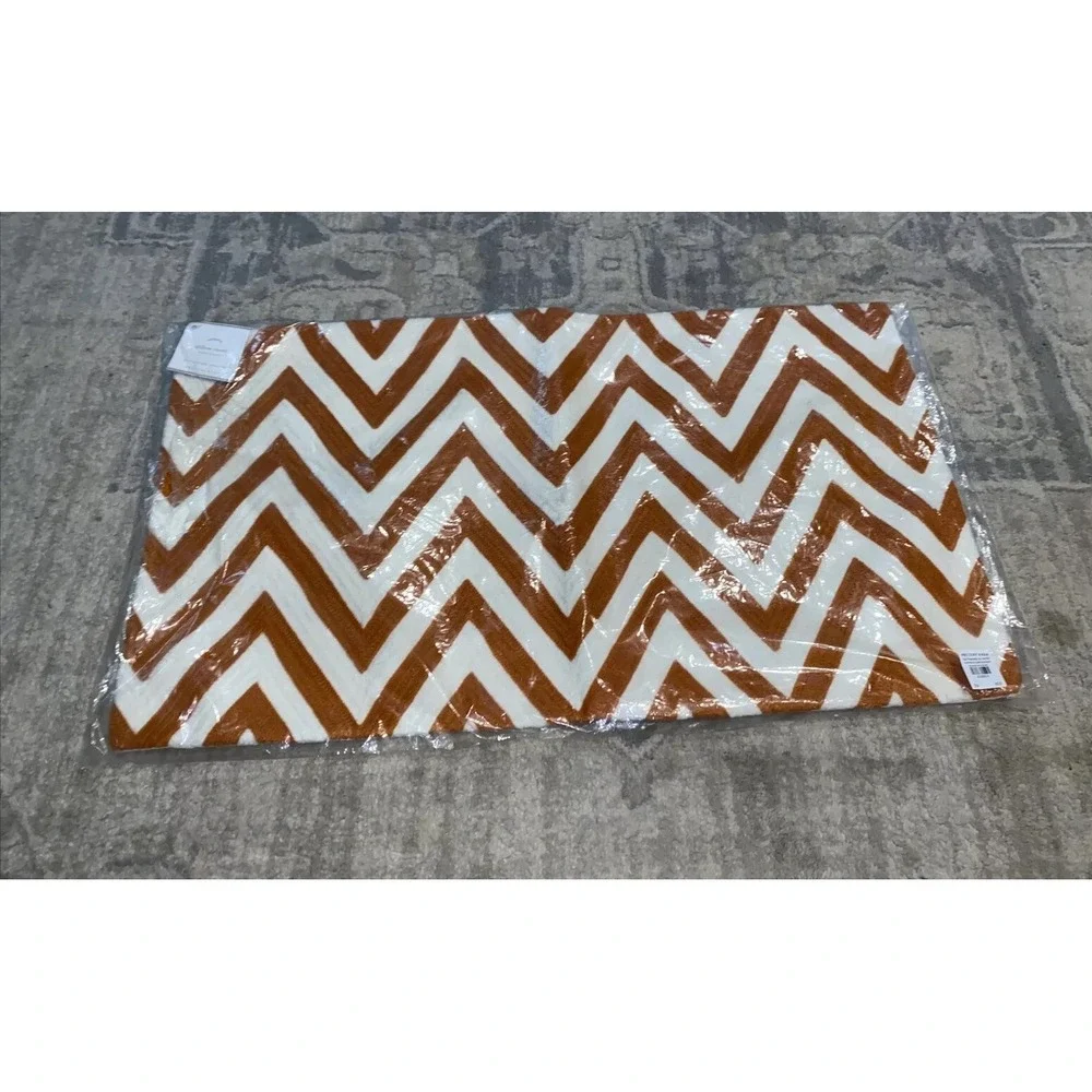 New Pottery Barn Chevron‎ Lumbar Pillow Cover Orange Cream 16x26 Embroidered